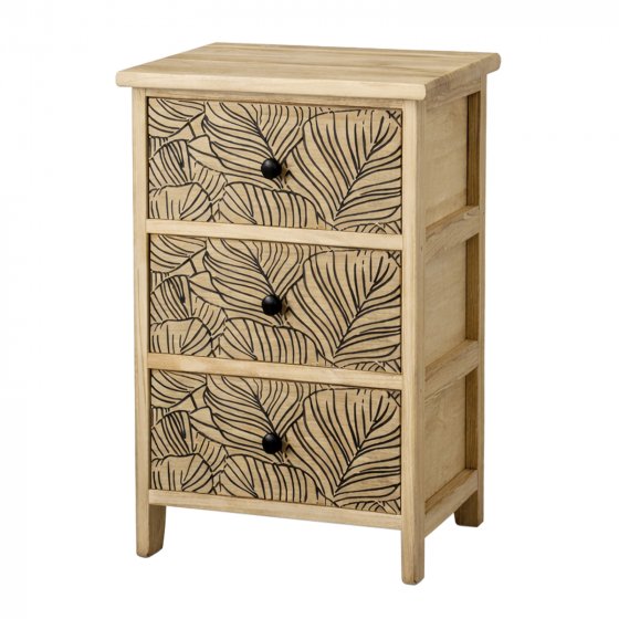 Kommode Melia 3 Schubladen Blätter-Design Artisaneiche-Schwarz 