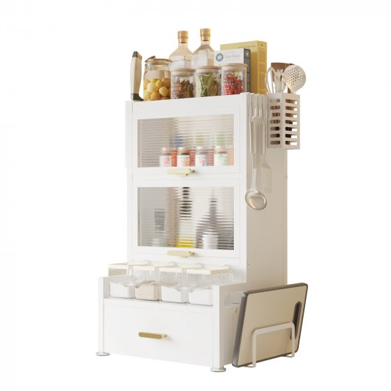 Gewürzregal mit Türen und Schublade Metall Weiß 