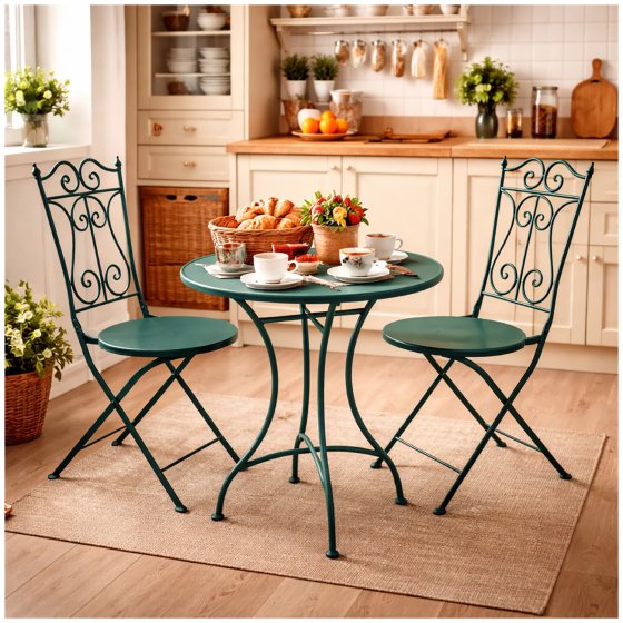 Bistro Sitzgruppe Metall weiß Tisch mit 2 Stühlen Balkon Set Gartenmöbel 