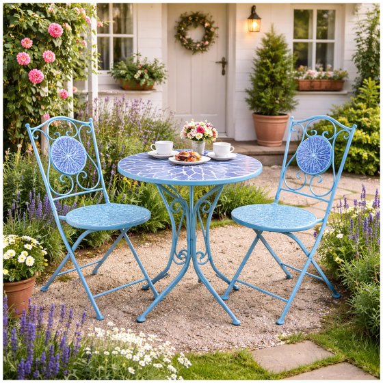 Bistro Sitzgruppe Metall weiß Tisch mit 2 Stühlen Balkon Set Gartenmöbel 