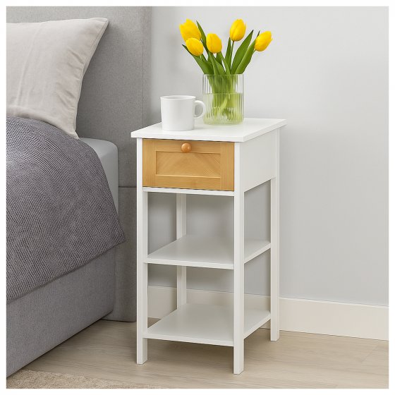 Beistelltisch Weiß mit Schublade in Holzoptik 