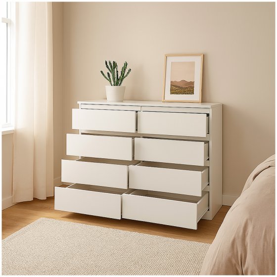 Kommode 8 grifflose Schubladen Thekla Weiß 