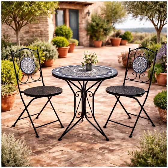Gartentisch Metall Schwarz Schieferoptik 
