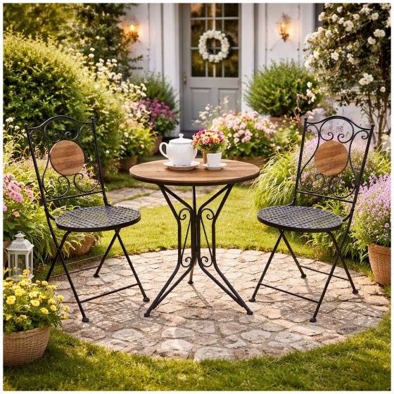 Gartentisch Metall Schwarz Holzoptik 