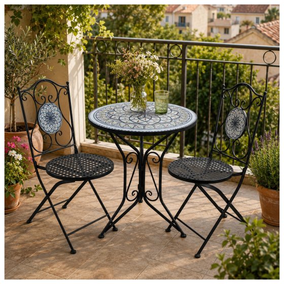 Gartenstuhl 2er-Set Metall Schwarz Byzanz 