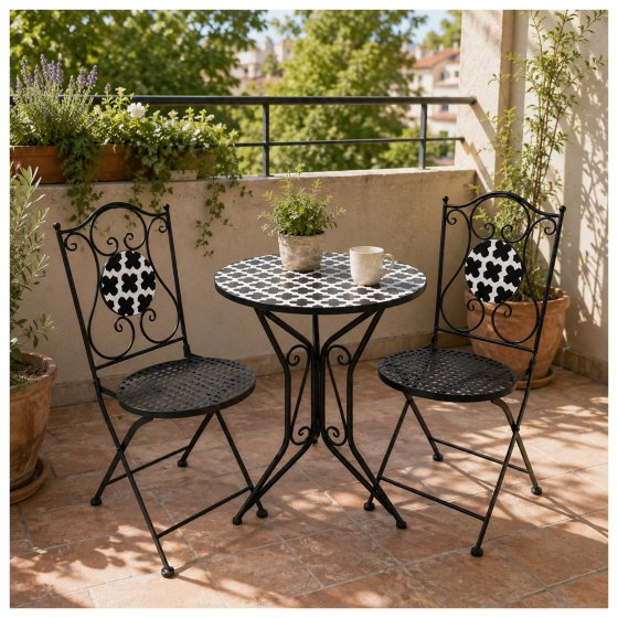 Gartenstuhl 2er-Set Metall Black and White 