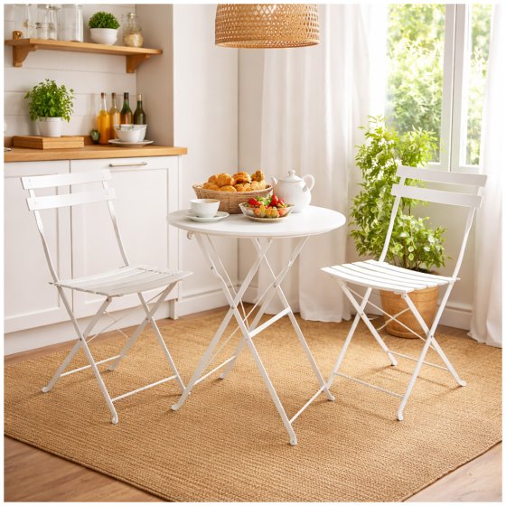 Gartenstuhl 2er-Set Basil Metall Creme 