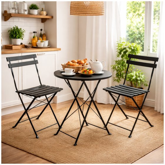 Gartenstuhl 2er-Set Basil Metall Schwarz 
