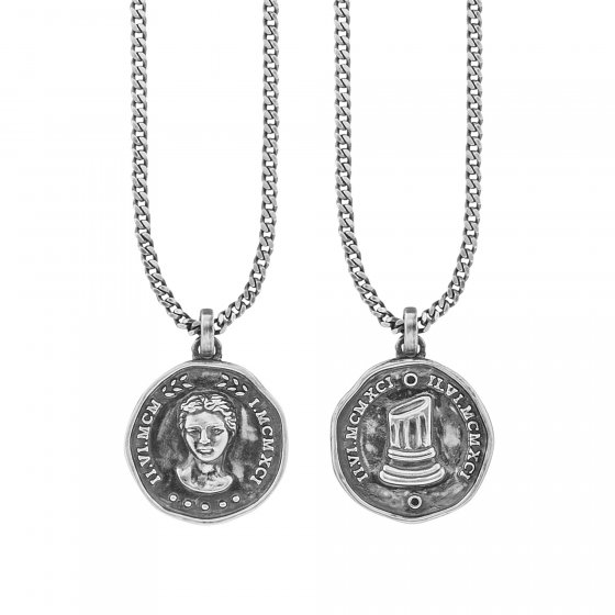 Anhänger mit Kette 925/- Sterling Silber oxidiert Münze Spinell 