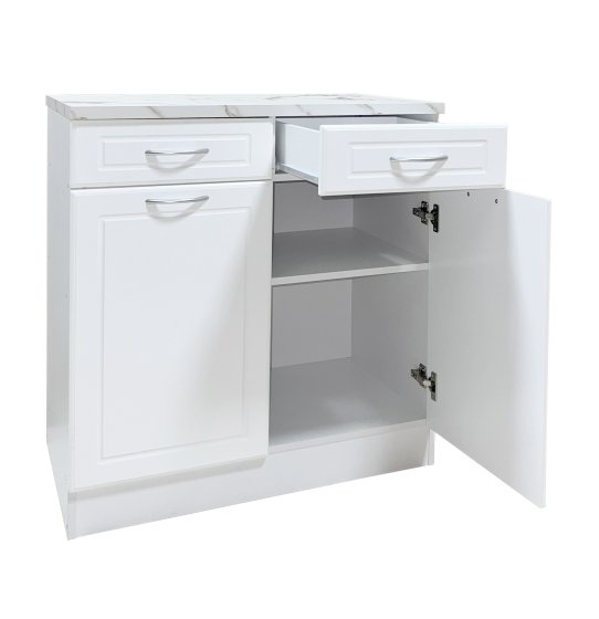 Küchenunterschrank Jenna Country Weiß 80 cm mit 2 Schubladen 