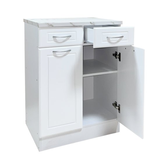 Küchenunterschrank Jenna Country Weiß 60 cm mit 2 Schubladen 
