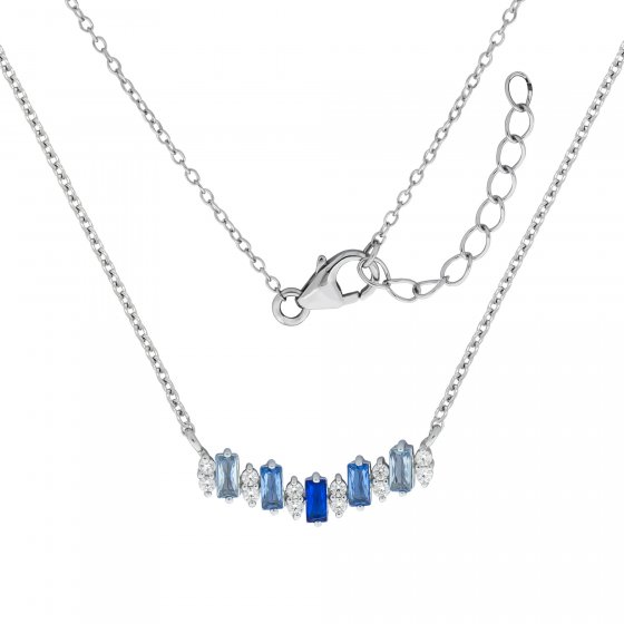Halskette Silber 925 rhodiniert mit Zirkonia blau und weiß 