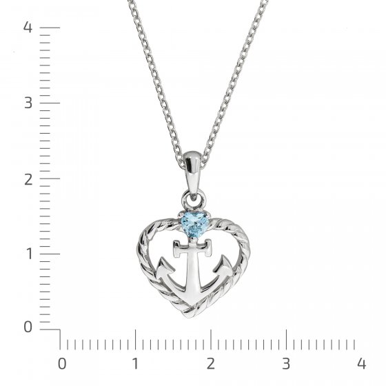 Halskette Silber 925 rhodiniert Herz Zirkonia blau 