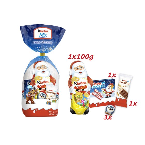 kinder Mix Große Mischung weihnachtliches Schokoladensortiment 201g 