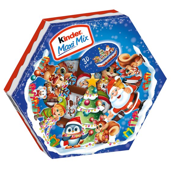 Kinder Maxi Mix Schokoladen Weihnachtsteller 3D Pop Up Aufsteller 143g 