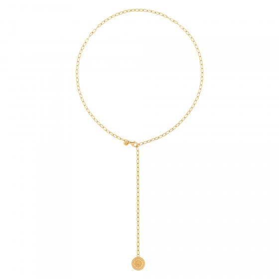 Collier 925 Silber Kette Y-Kette vergoldet Münze Sonne Karma 