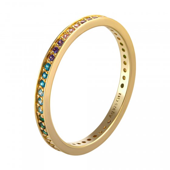 Ring 925/- Sterling Silber vergoldet Zirkonia Rainbow 