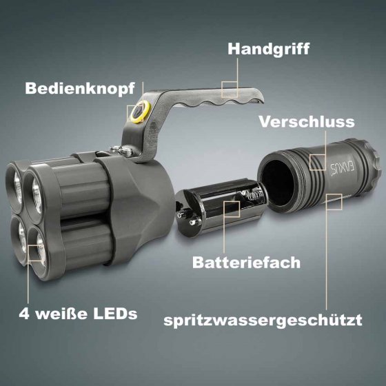 Taschenlampe mit 4 LEDs und Griff 