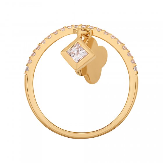 Ring 925 Sterling Silber gelb vergoldet mit Anhängern Kleeblatt Zirkonia 