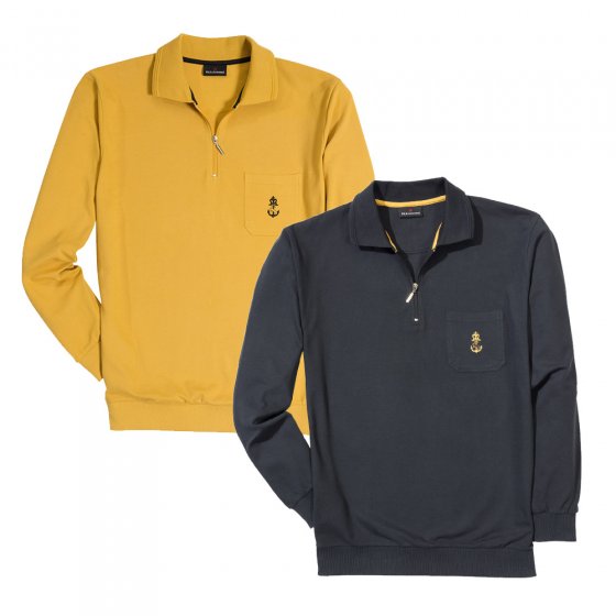 Polo-Langarmshirt,SET,3XL 3XL | Schwarz#Camel