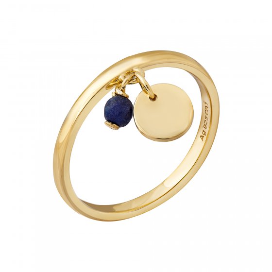 Ring 925 Silber vergoldet Anhänger Lapislazuli Plättchen 