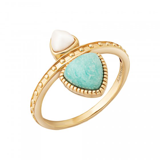 Ring 925 Silber vergoldet Dreiecke Amazonit & weißer Achat 