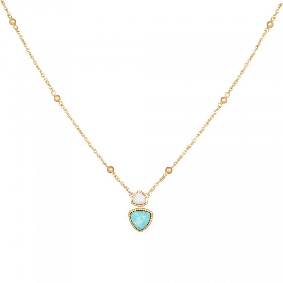 Collier 925 Silber vergoldet Dreiecke Amazonit & weißer Achat 