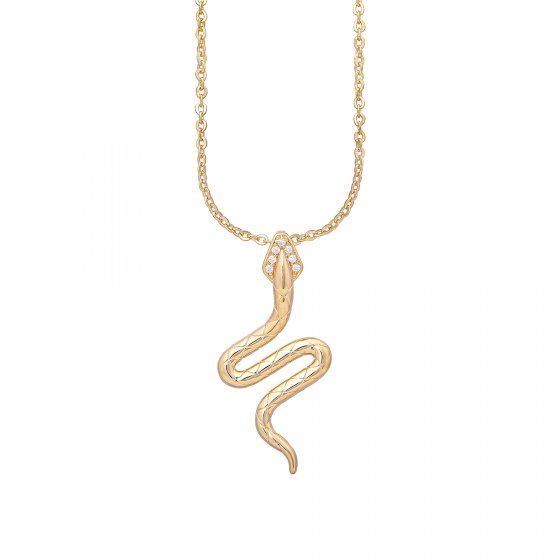 Halskette 925 Silber vergoldet Anhänger Schlange mit Zirkonia 