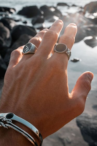 Ring 925 Sterling Silber matt oxidiert mit Onyx 