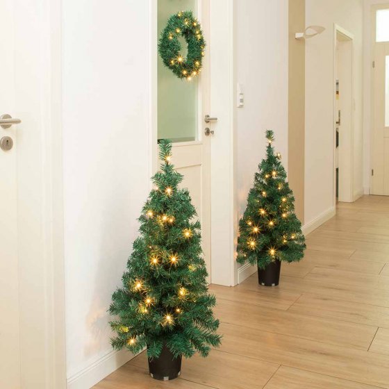 LED Weihnachtsbäume und Kranz 