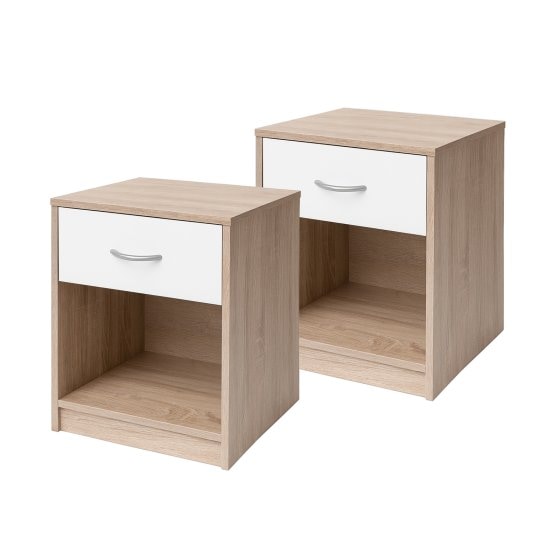 Nachtschrank mit 1 Schublade 2er-Set Nina Sonoma Weiß 