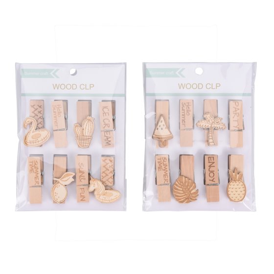 Briefklemme, 8 Stück Holz 