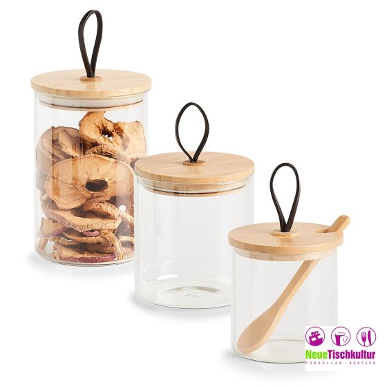 Vorratsglas rund Holzdeckel mit Schlaufe 