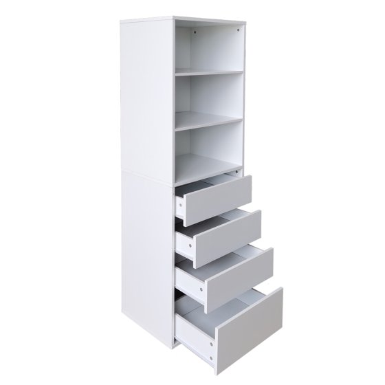 Hohe offene Kommode 3 Regalfächer 4 Schubladen 