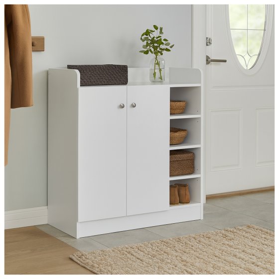 Sideboard mit 8 Regalfächern Weiß 