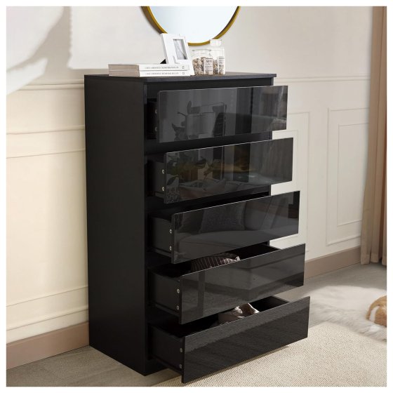 Sideboard Kenji 5 Schubladen Hochglanz Schwarz 
