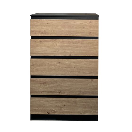 Kommode mit 5 grifflosen Schubladen Thekla Schwarz-Artisaneiche 