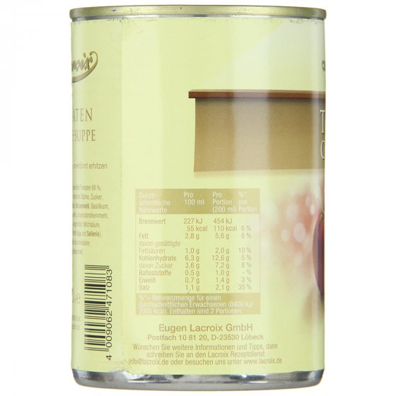 Lacroix Tomaten Cremesuppe fruchtig tomatig tafelfertig 400ml 6er Pack 
