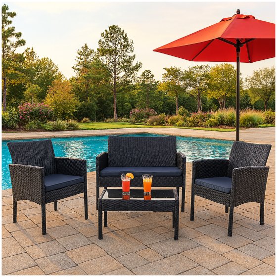 4-teiliges Polyrattan Lounge-Set mit Tisch Gartenmöbel Set Zita 
