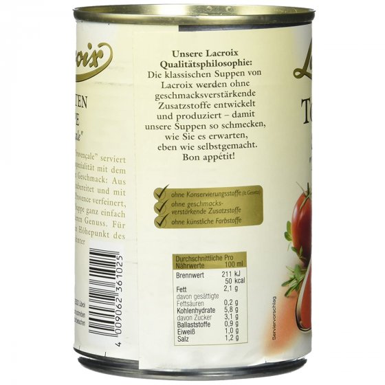 Lacroix Tomaten Suppe cremig mit Kräutern der Provence 400ml 3er Pack 