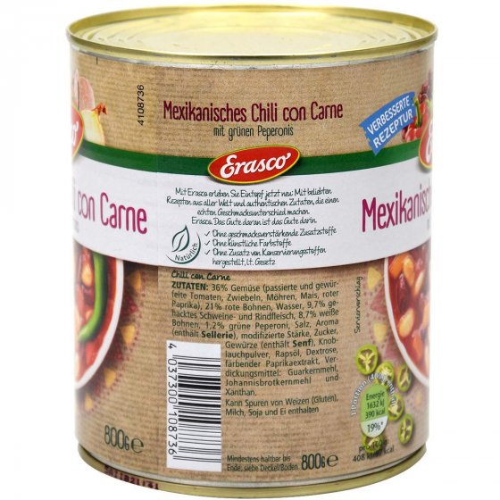 Erasco Mexikanisches Chili con Carne mit grüner Peperoni 800g 3er Pack 