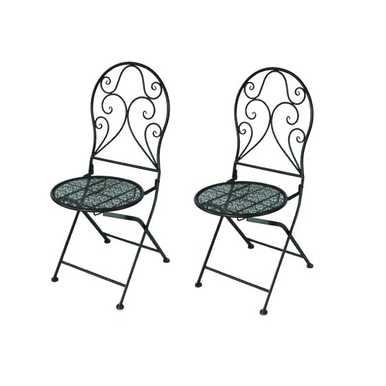 Bistroset aus Metall 3-teilig, detailreich verzier Klapptisch Ø 60 cm und 2 Klappstühle 