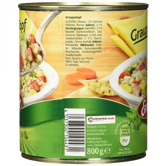 Erasco Graupentopf mit viel Graupen und frischem Gemüse 800g 3er Pack 