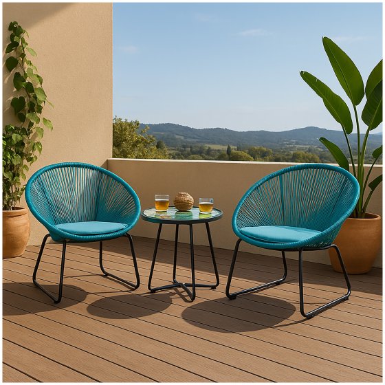 Modernes Terrassenmöbel Set mit 2 Sesseln und Tisch 