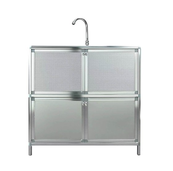 Spüle mit Abtropfläche und Unterschrank für Outdoorküche Silber 