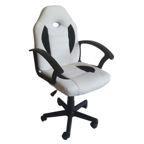 Schreibtischstuhl Junior höhenverstellbar ergonomischer Drehstuhl Weiß-Schwarz 