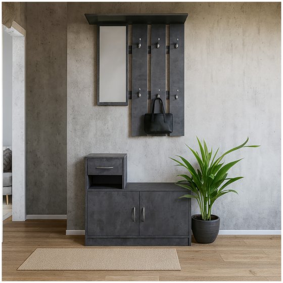 Garderobe Beton mit Spiegel Schrank und Ablage für Flur Diele oder Eingangsbereich 