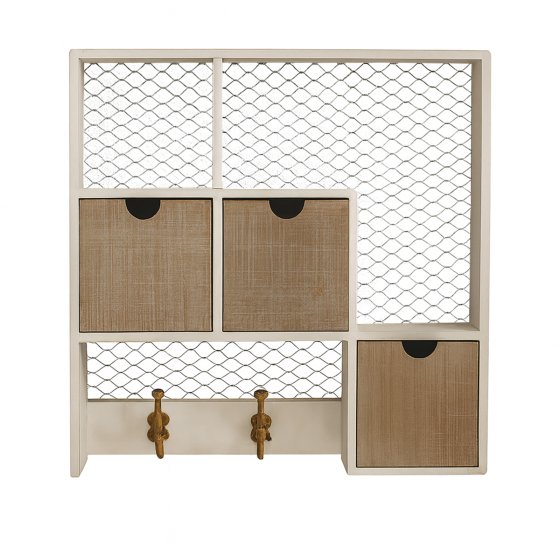 Dekorativer Wandschrank im Shabby Chic Vintage Holzregal mit Schubladen und Haken 