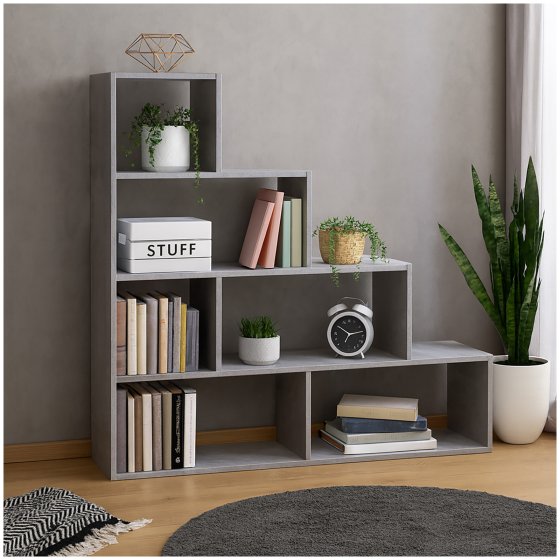 Stufenregal in Beton Raumteiler Bücherregal 114 x 114 x 30 cm vielseitig einsetzba 