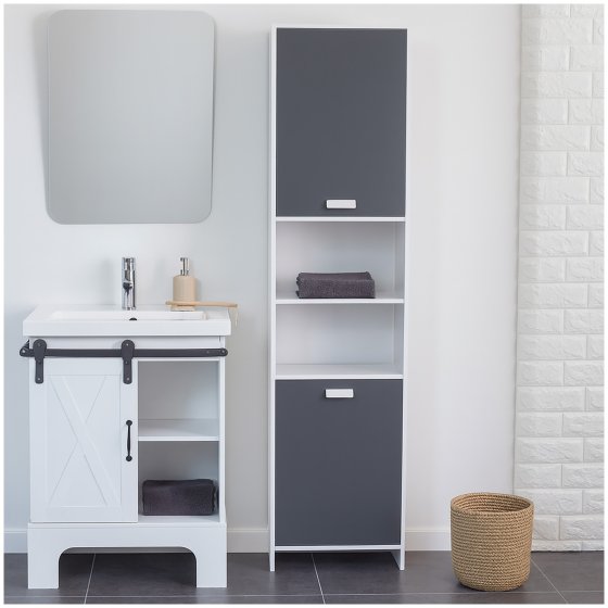 Hochschrank Badschrank Grau Stauraumschrank mit Türen und Fächern 